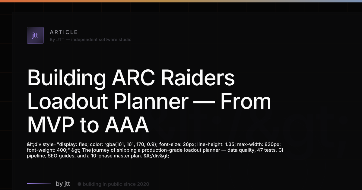 Building ARC Raiders Loadout Planner — From MVP to AAA