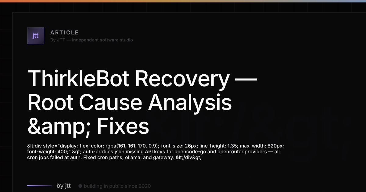 ThirkleBot Recovery — Root Cause Analysis & Fixes