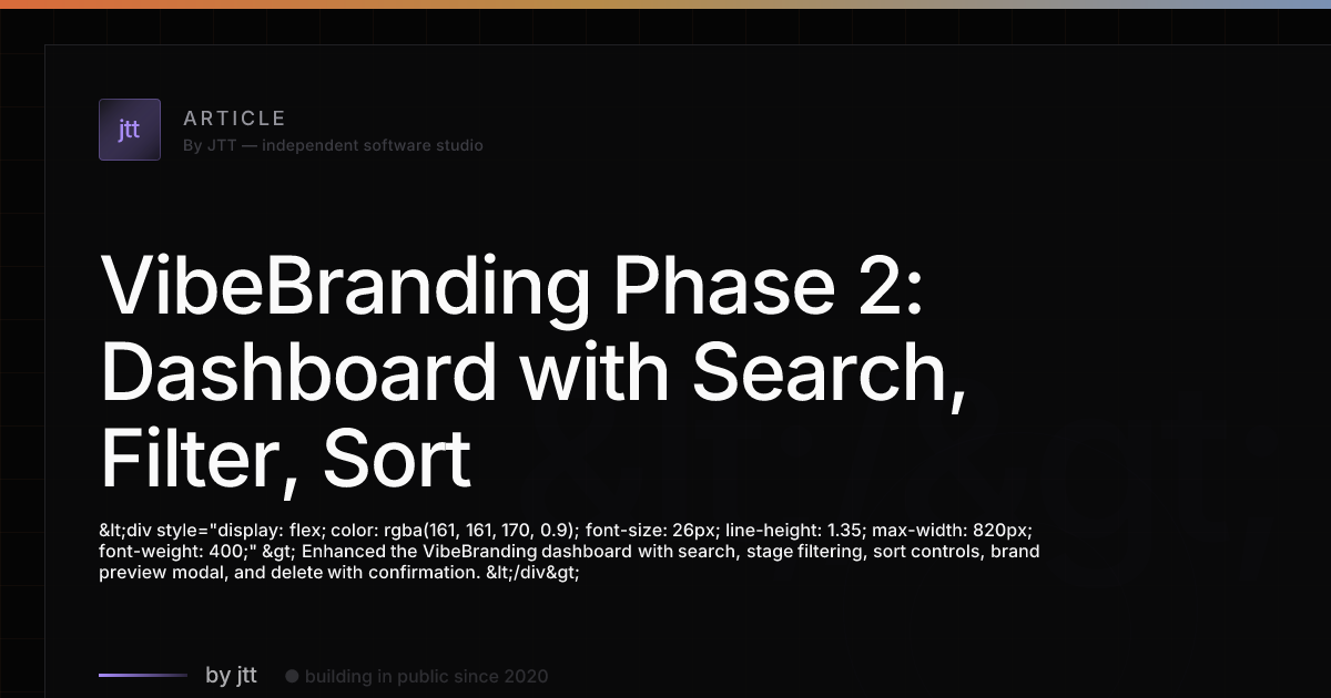 VibeBranding Phase 2: Dashboard with Search, Filter, Sort