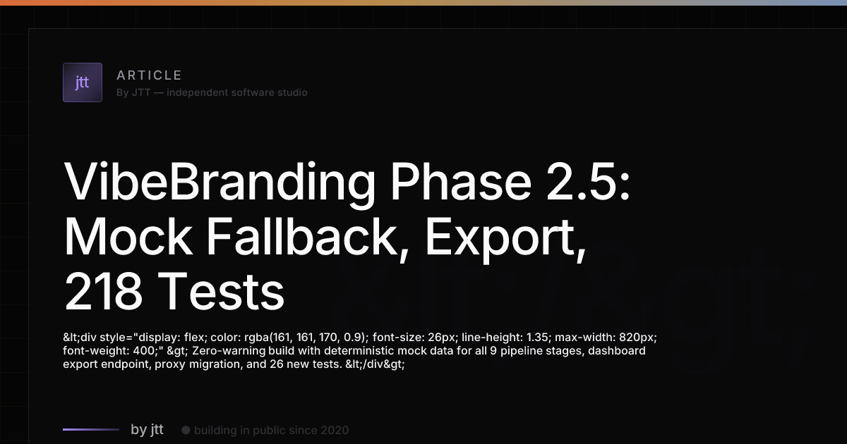 VibeBranding Phase 2.5: Mock Fallback, Export, 218 Tests
